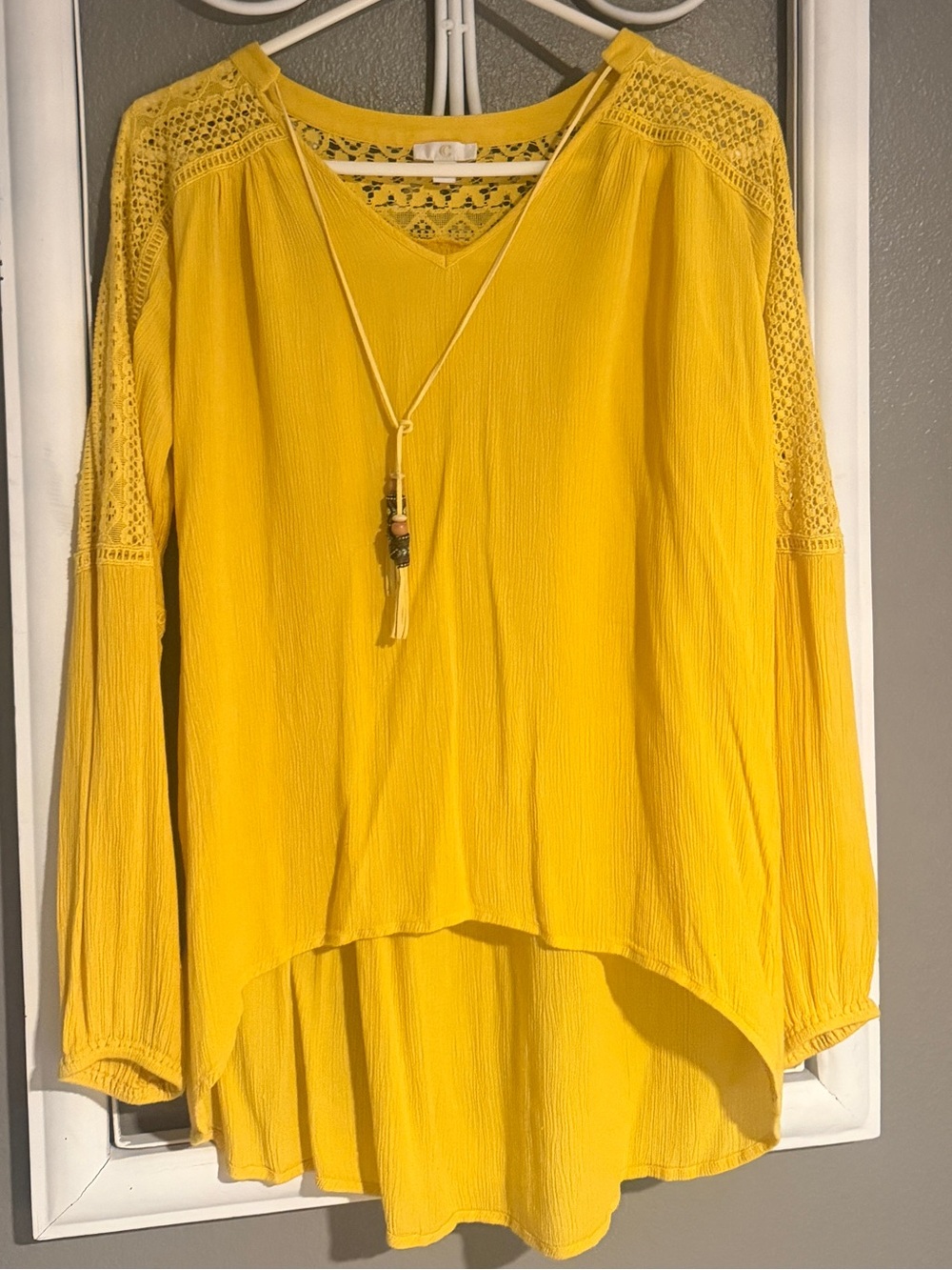 C Bright Yellow V-Neck Lace-Panel Tunic